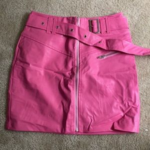 Hot pink leather skirt with belt